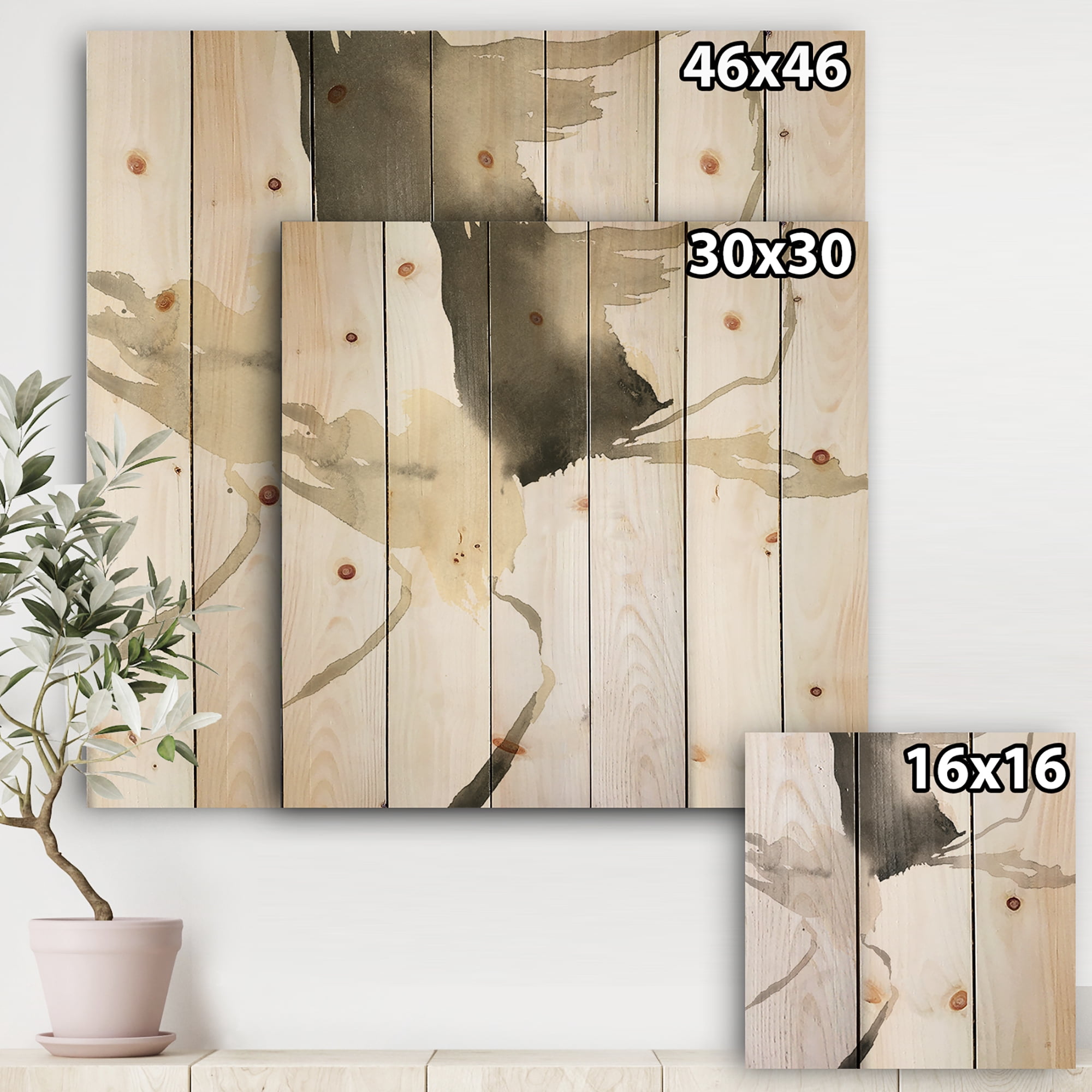 Designart 'minimal geometric Gesture I' Transitional Print on Natural Pine Wood