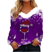 Patlollav Christmas Tops for Ladies,Womens Plush Tops Long Sleeve Slim Fitting Bottom T-Shirt Gift