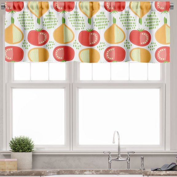Ambesonne Vegetable Window Valance, Onion and Tomato Pattern, 54" X 12", Multicolor