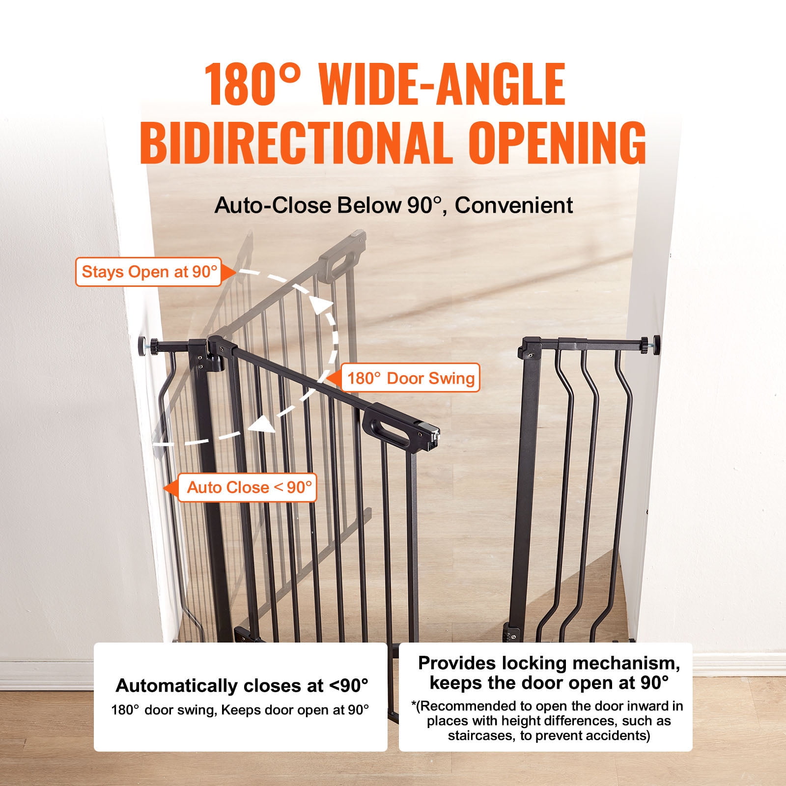 BENTISM 30" Extra Tall Baby Gate for Stairs Doorways, Fits Openings 29.5" to 39" Wide, Auto Close Extra Wide Dog Gate for House, Pressure Mounted Easy Walk Through Pet Gate with Door, Black
