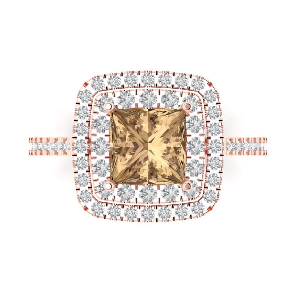 Halo Engagement Ring for Women - 2.07ct Simulated Champagne Diamond in 14K Rose Gold Promise Ring