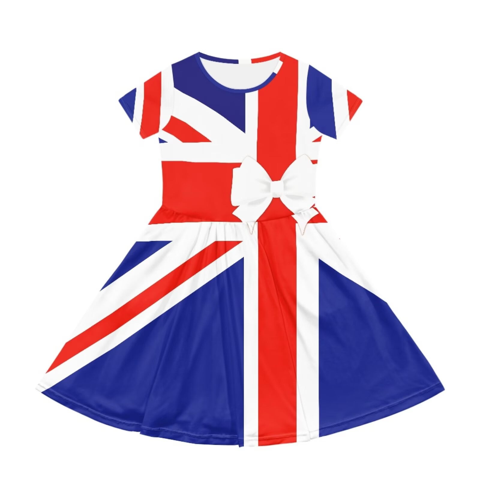 Uourmeti British Flag Patriot Dresses for Girls 2-14Y Soft Short Sleeve Swing Dress Casual Crew Neck A-Line Dresses with Pockets