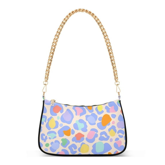 Rainbow Leopard Print Womens Chain Shoulder Bag Tote Handbag Clutch Hobo Purse with Zipper for Travel Casual