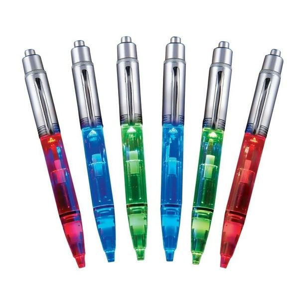 Led Coloring Changing Pens Set Of 6, Colorchanging blue ink LED pens