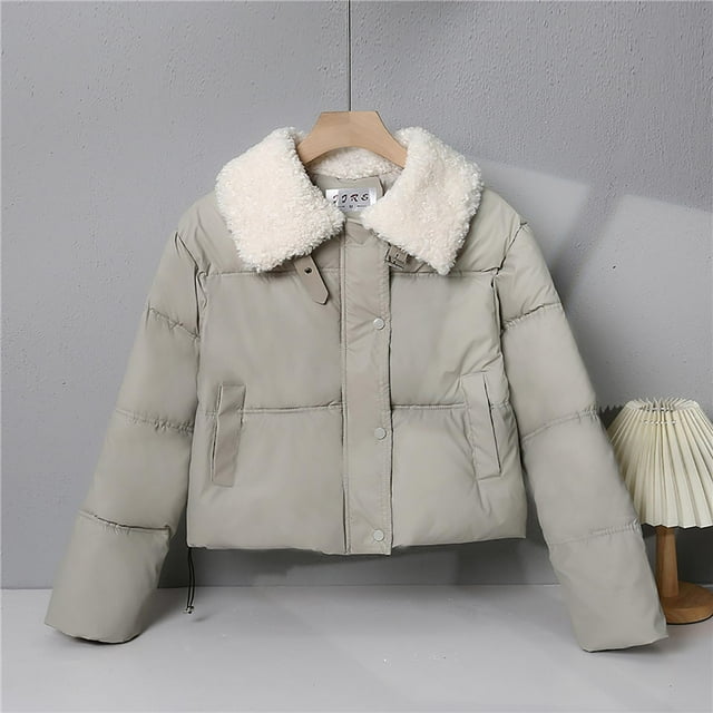 Njdvhb Parkas d'Hiver à Manches Longues pour Femmes, Veste Décontractée à Manches Longues Sans Capuche et avec Col à Revers