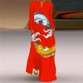 thumbnail image 5 of 2024 Nouvelle Robe de Printemps pour Femmes, Manches Longues Rouges, Col en V, Élégante, Soirée, Décontractée, Visage, Impression 3D, Vintage, 5 of 5
