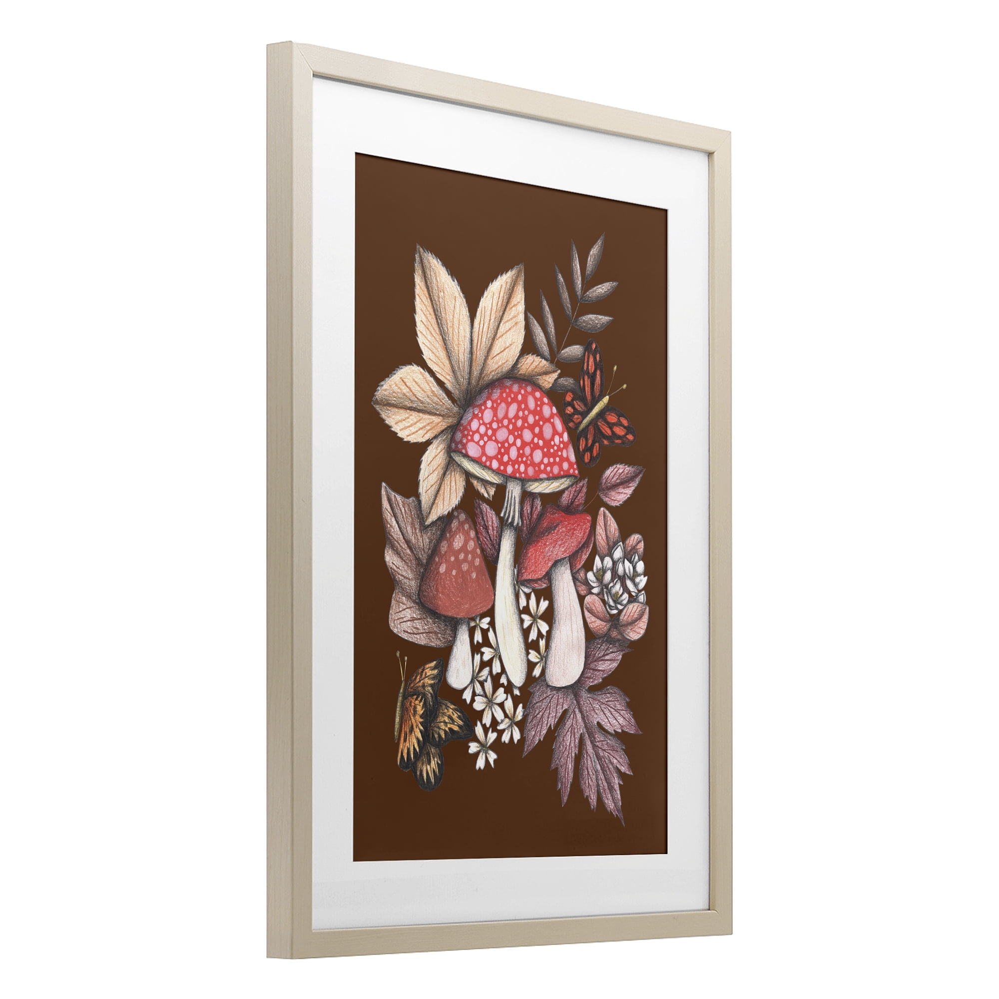 Autumnal Mushrooms Magic Birch Framed Print Under Glass, design by Cecilia Battaini