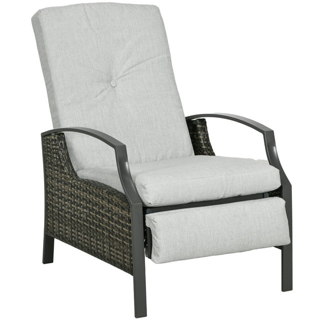 Outsunny Outdoor Rattan Recliner with Adjustable Back Footrest and Cushion