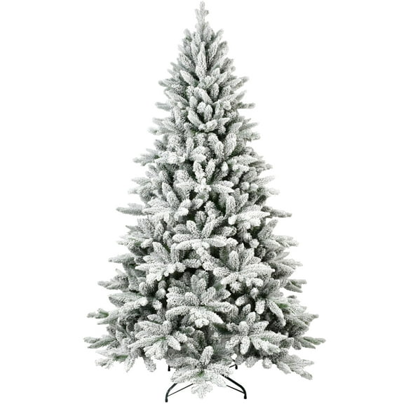 Flower Dance® 5ft Flocked Christmas Tree with 768 Tips, Realistic PE PVC Snowy Hinged Tree with Metal Stand, Full Artificial Xmas Tree for Holiday Decoration