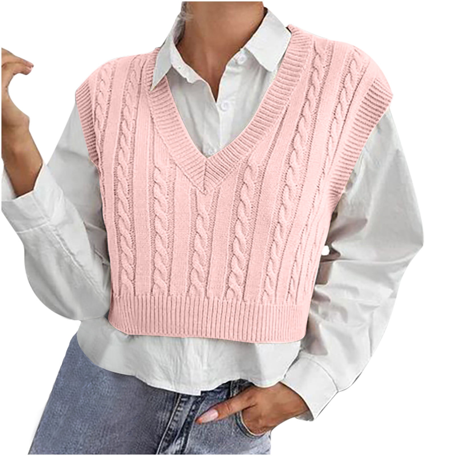 Aueoeo Women's Sweaters, Women's Sleeveless V Neck Sweater Vest