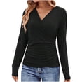 thumbnail image 1 of FAIWAD Womens Slim Deep V Neck Cross Wrap Top Long Sleeve Solid Color Pullover Tunic Top, 1 of 7