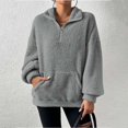 thumbnail image 7 of Yoodem Shirts for Women Womens Tops Women's Solid Color Plush Stitching Women's Solid Color Non Hooded Thickened Jacquard Long Sleeved Sweater Jacket Top Sweatshirt for Women Gray L, 7 of 7