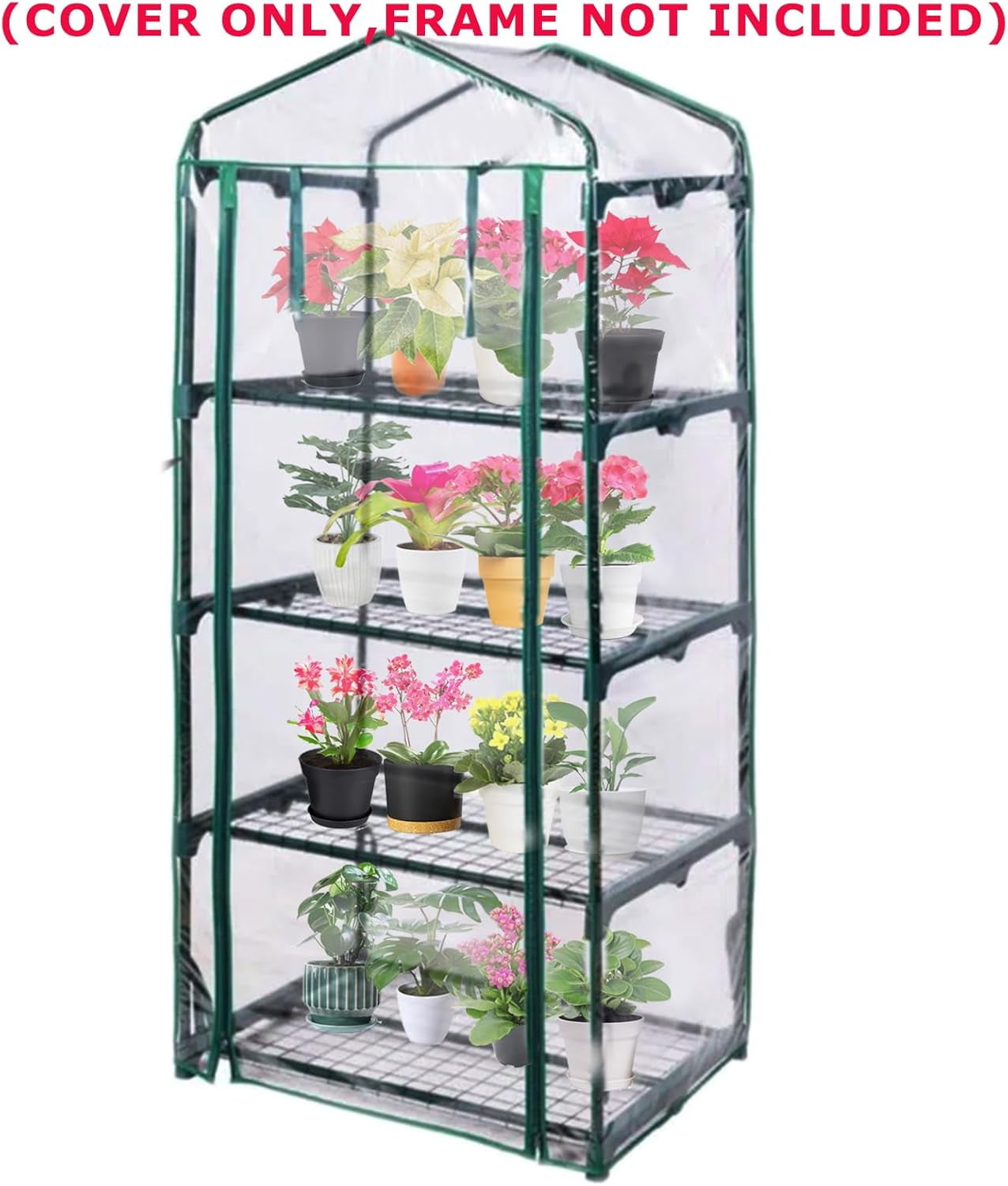 4-Tier Greenhouse Replacement Cover Clear PVC Greenhouse Replacement Cover with Roll-Up Zipper Door - 27" L x 19" W x 61" H (Cover Only)