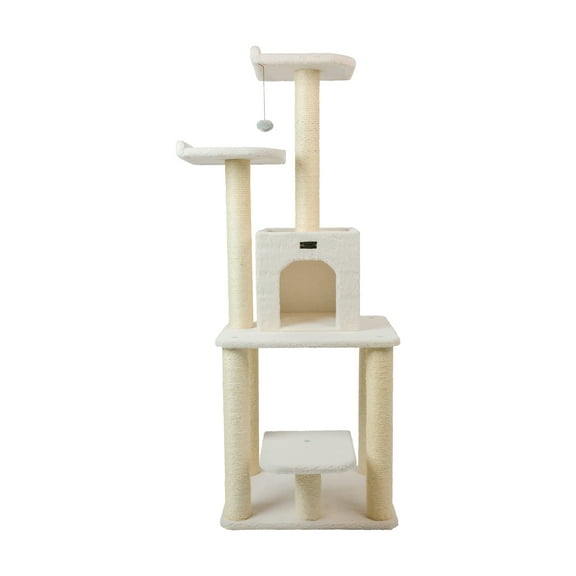 Armarkat 62-in real wood Cat Tree & Condo Scratching Post Tower, Ivory