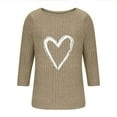 thumbnail image 7 of Zylanna Women's Pullover Sweaters, 3/4 Sleeve Crew Neck Heart Print Ribbed Knit Loose Tops for Women Khaki, 7 of 7