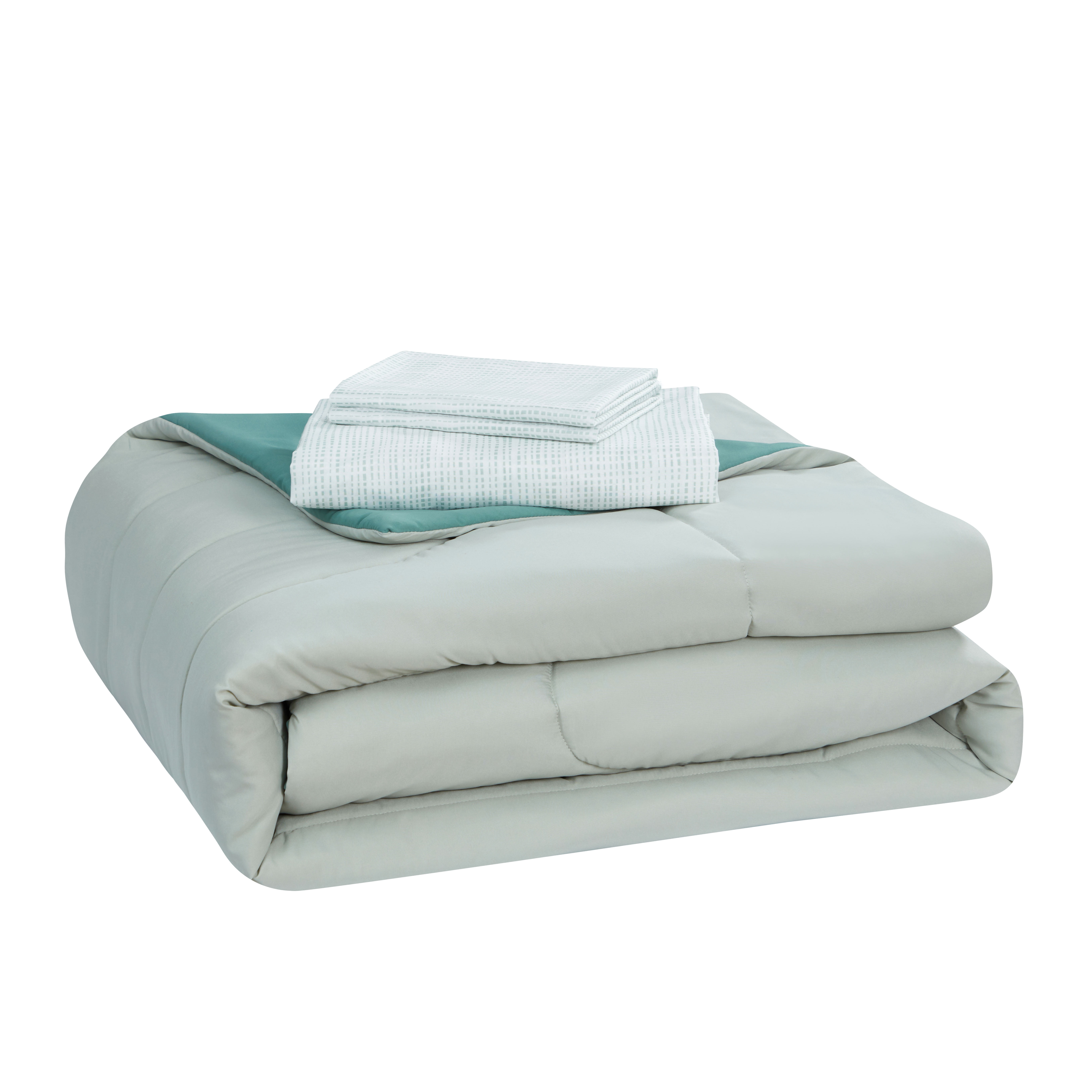 Mainstays Sage Green 3 Piece Bed in a Bag Comforter Set With Sheets, Twin/Twin XL