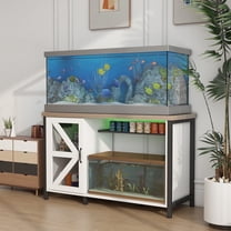 OC Orange-Casual 55-75 Gallon Fish Tank Stand with Cabinets and Shelves, Aquarium Tank with Power Outlets, Heavy Duty Steel Frame with Wooden Storage Shelf, 1200LBS Capacity, White