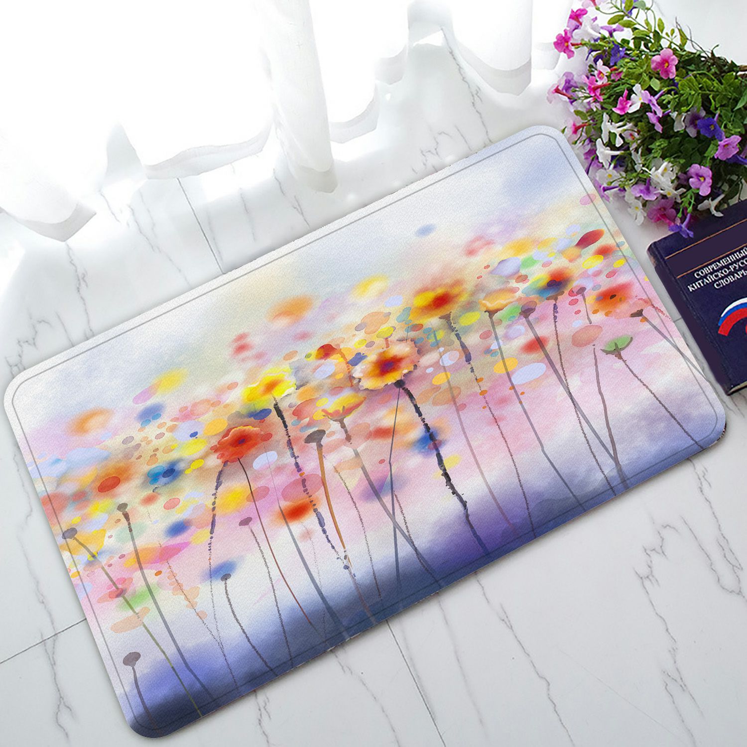PHFZK Watercolor Flower Doormat, Flowers in Soft Colors and Floral