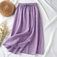 thumbnail image 2 of Unir Women Classic Small Gingham Check Flowy Linen Blend Midi Skirt Drawstring Elastic Waist Casual Long Bottom 1PC M-XXL Plus Size Friendly, 2 of 5