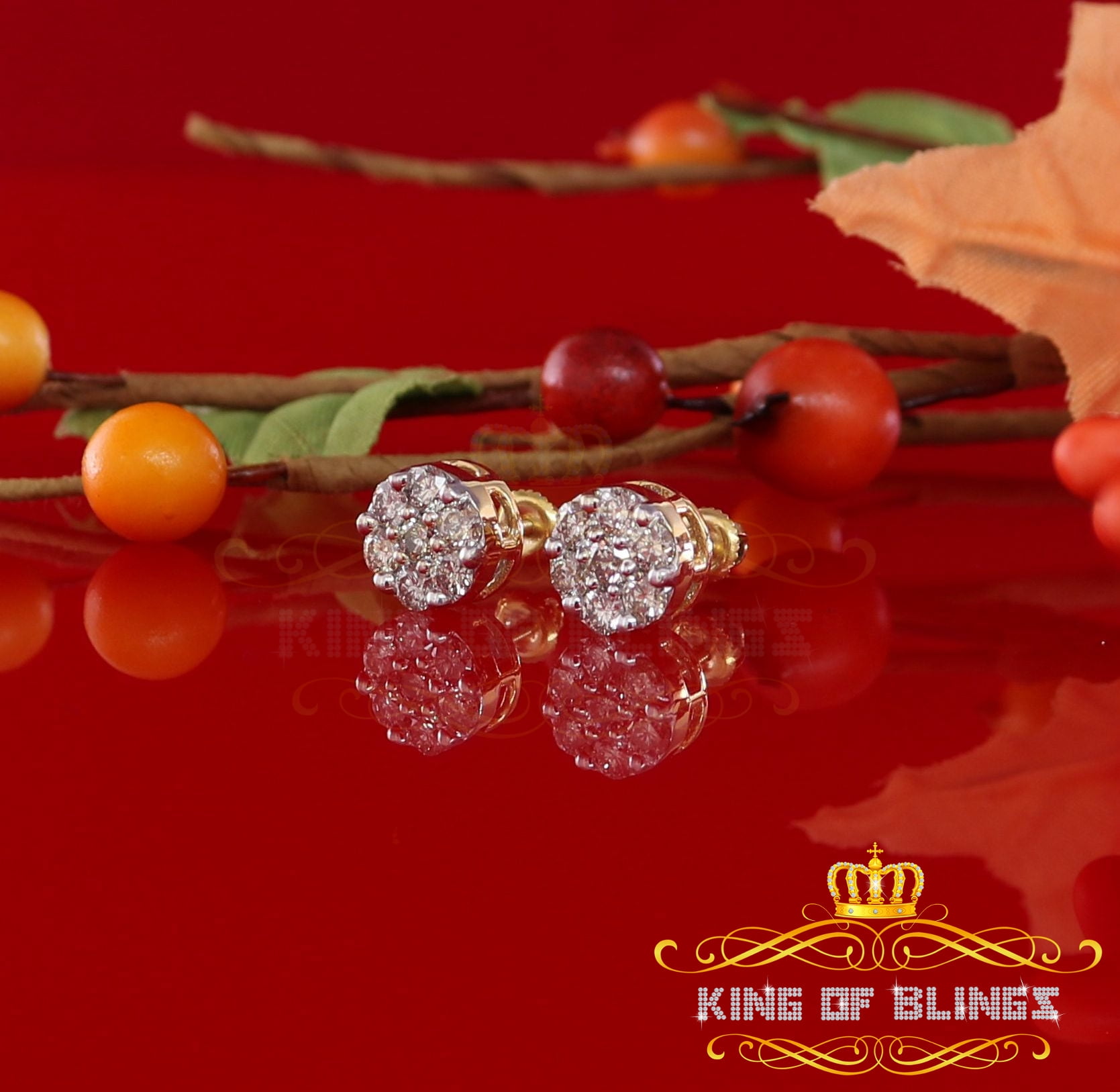 King of Bling's 10K Real Yellow Gold with 1.25CT Real Diamond Men's/Women's Stud Round Earrings