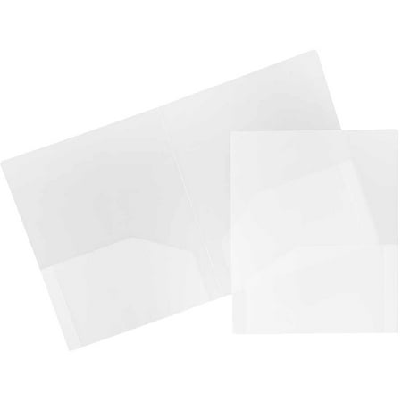 JAM Paper Heavy Duty Plastic Two Pocket Presentation Folders, Clear, 108/pack