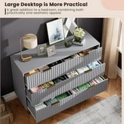 6 Drawer Dresser,Wide Chest of Drawers,Wooden Fluted Bedroom Drawer Dresser with 6 Storage Drawers for Bedroom,Living Room