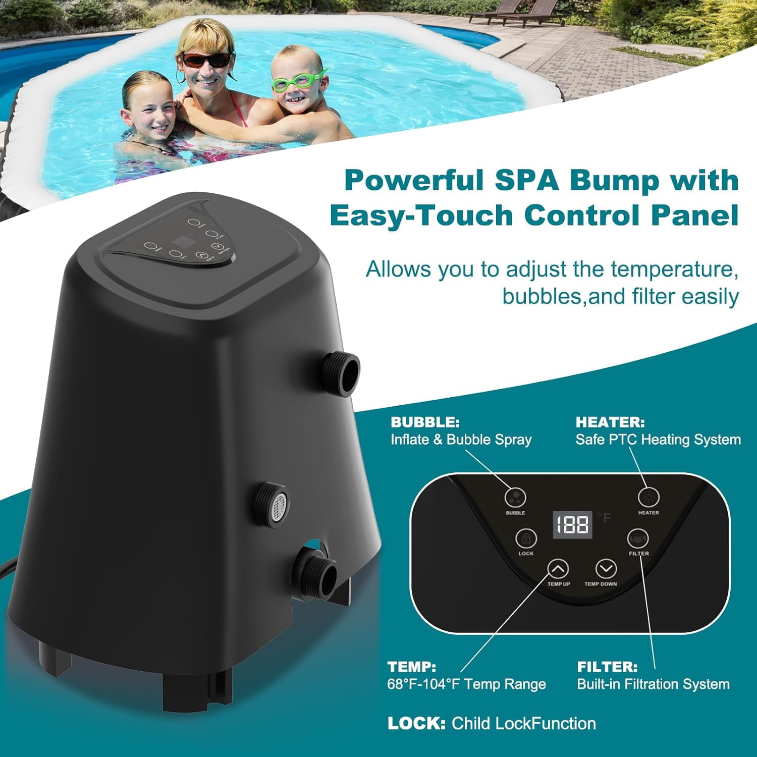 77" X 77" X 25" Inflatable Hot Tub for 4-6 Person Polygon, 240 Gallon Large Portable Hottub Spa with 130 Bubble Air Jets, Blow Up Spa Bathtub with LED Control Panel, 2 Filter, Temperature up to 104°F