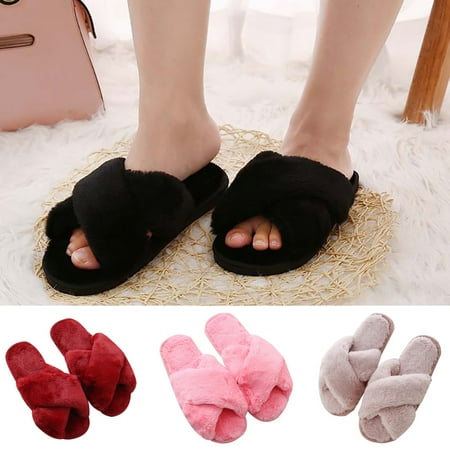 

SPRING PARK Women s Faux Fur Comfy Lightweight Open Toe Indoor Outdoor House Slippers
