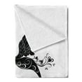 thumbnail image 2 of Black and White Soft Flannel Fleece Throw Blanket, Hummingbird with Hearts Tail and Swirled Feathers Monochrome Animal, Cozy Plush for Indoor and Outdoor Use, 60" x 80", Black and White, by Ambesonne, 2 of 5