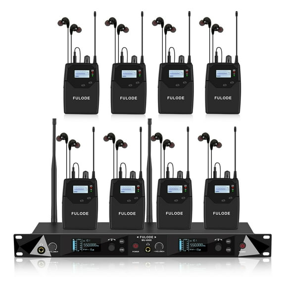 Wireless in Ear Monitor System, 2 Channel UHF Pro Mono IEM System for Singer Musicians, 2x40 Frequencies, 330ft Range, Rack Mount Transmitter and Bodypacks Receiver for Band, Studio (8 Pack)