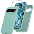 thumbnail image 1 of KOMI for Google Pixel 9/9 Pro Case, Silicone Phone Case with 1 Screen Protector, Soft Anti-Scratch Microfiber Lining, Full Body Shockproof Slim Cover Support Wireless Charging, Light Green, 1 of 5