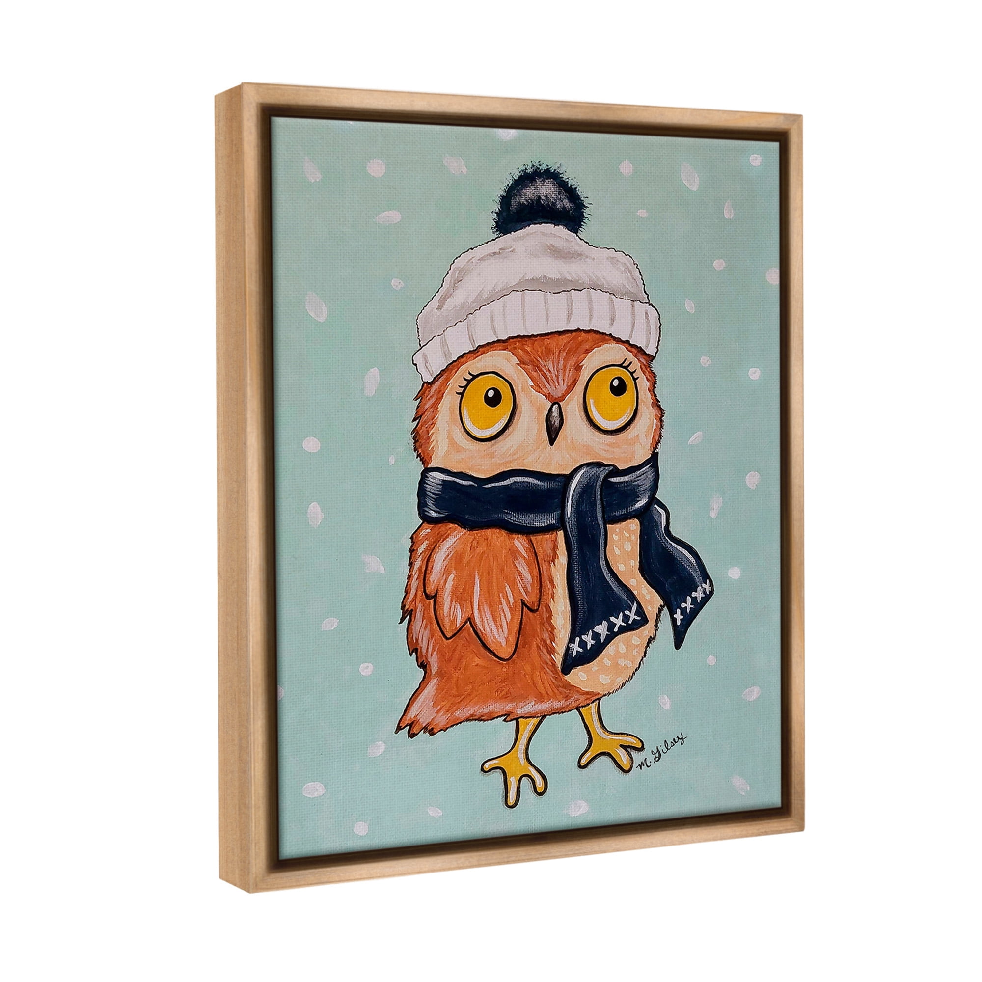 Stupell Industries Owl & Winter Scarf Animals & Insects Painting Brown Floater Framed Canvas Art Print Wall Art, 25 x 31