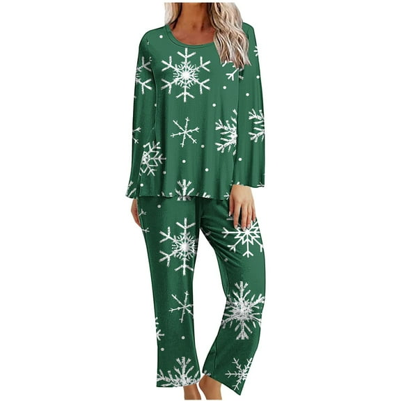 Annhoo Christmas Pajama Sets for Women Snowflake Print Pj Outfits Long Sleeve Button down Sleepwear Loungewear Sets