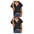 thumbnail image 2 of sweethay Camisa de mujer Blusa con cuello en V con bolsillo Playa Vacaciones Verano Ropa Type4 NO4, 2 of 6