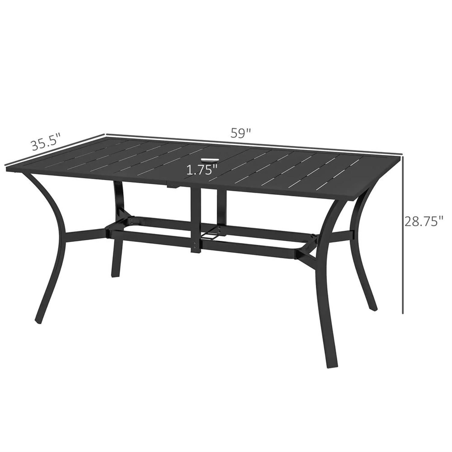 Demi Bonn 59" Outdoor Dining Tables, Steel Rectangular Patio Table for 4 to 6 People for Dining Room, Home Office, Garden, Black