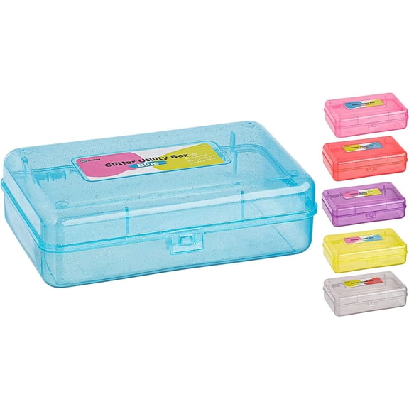 Plastic Pencil Box with Snap Closure Lids Blue, Small Utility Storage Crayon School and Office Supplies Case Organizer, Also Available in Glitter Pink, Purple, Green, Red and Grey, 1 Pc– By Enday