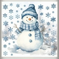 chaungfeng Blue Christmas Snowman Wall Sticker, Removable Vinyl Decal, Christmas Theme, for Bedroom Background, Home, Office, Party