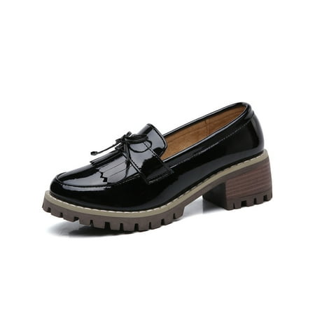 

GENILU Ladies Comfort Vintage Loafers Slip On Wedding Chunky Platform Loafer Black 4.5