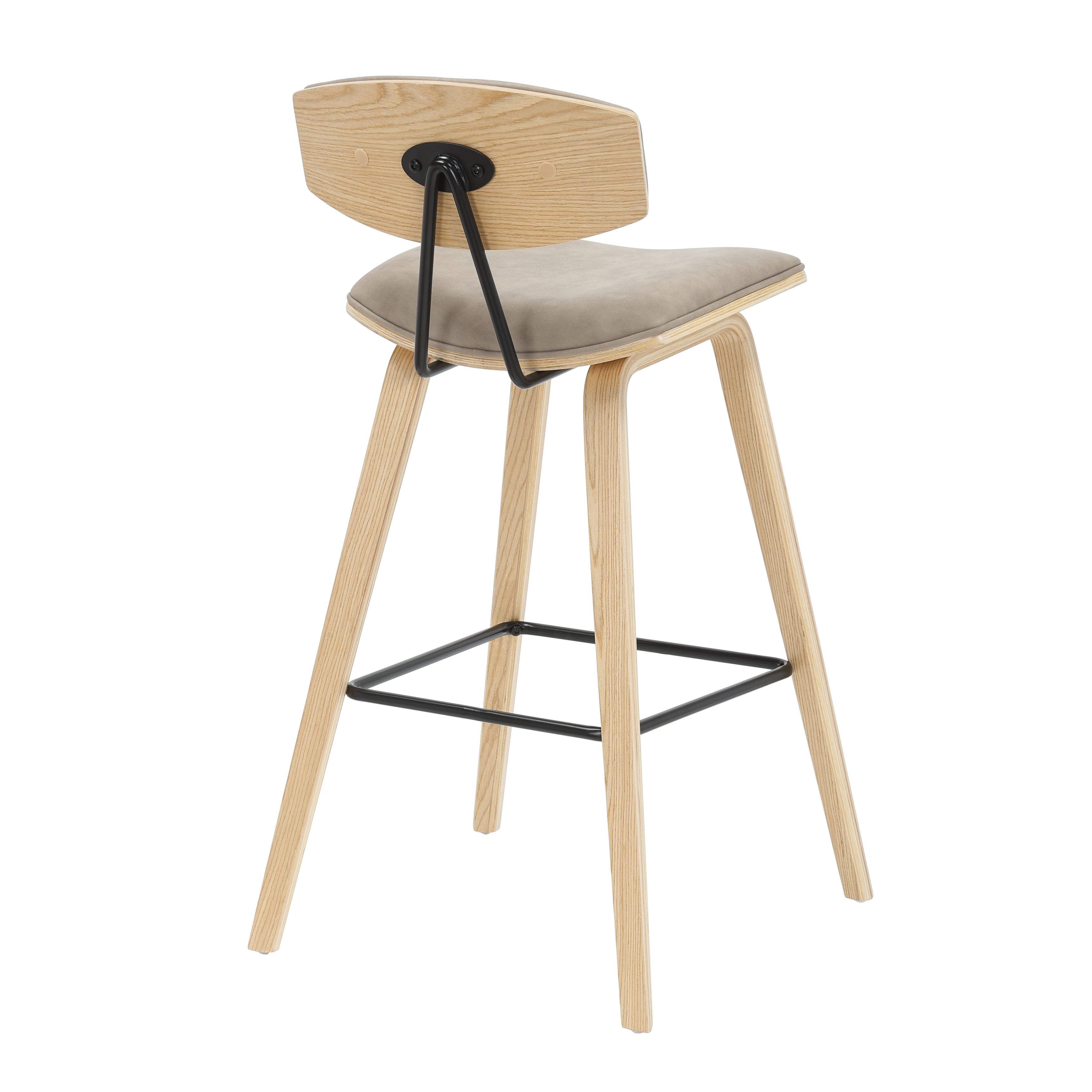 Fox 38 in. H Bar Height Vintage Taupe Curved Back Wood Bar Stool with Faux Leather Seat Set of 4