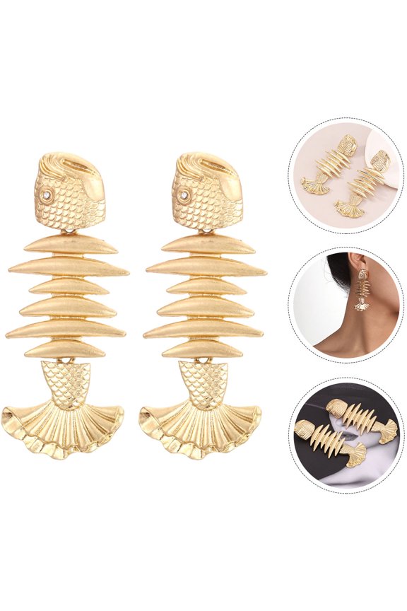 1 Pair Fish Skeleton Earrings Alloy Ear Jewelry Vintage Style Womens Party Accessories