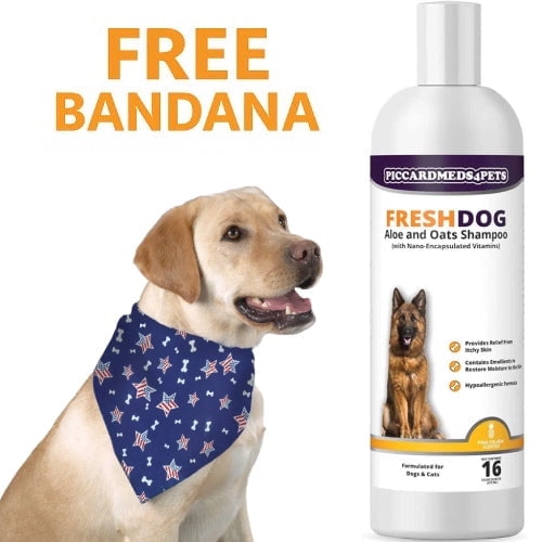 Piccardmeds4pets Fresh Dog Aloe and Oats Shinny Coat Shampoo 16 oz.   FREE Bandana!