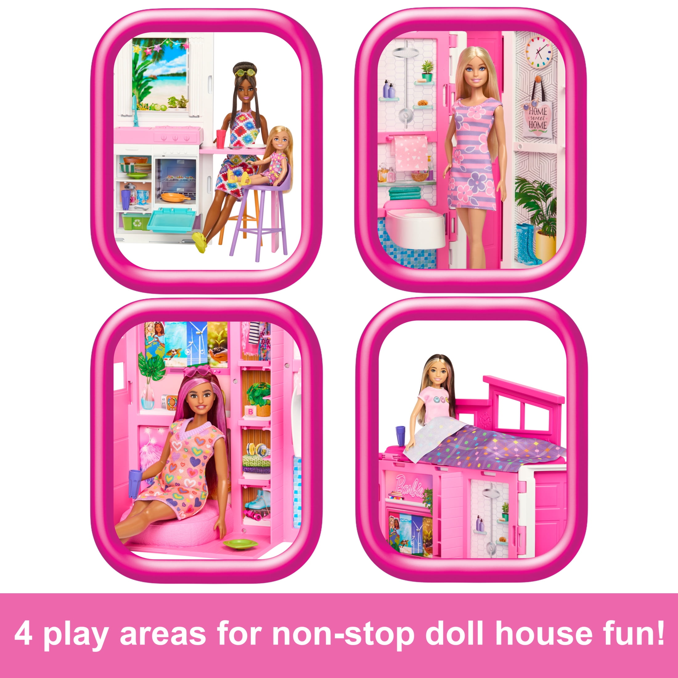 Barbie Getaway House Doll House Playset with 4 Play Areas 26.06 in Plastic Walmart