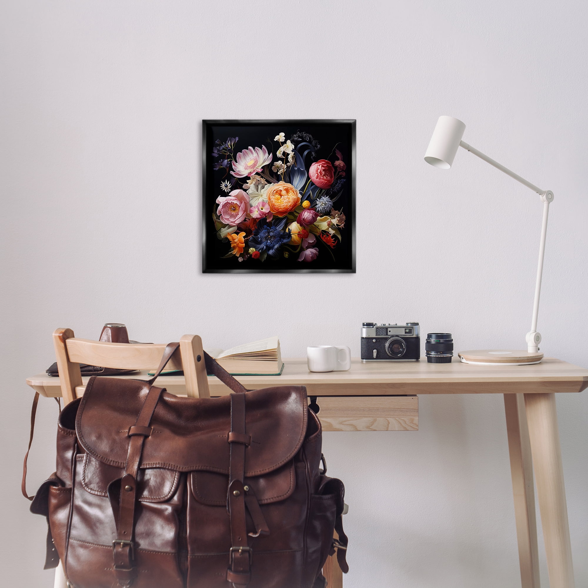 Stupell Industries Vintage Dark Bouquet Plants & Flowers Painting Black Floater Framed Canvas Art Print Wall Art, 25 x 25