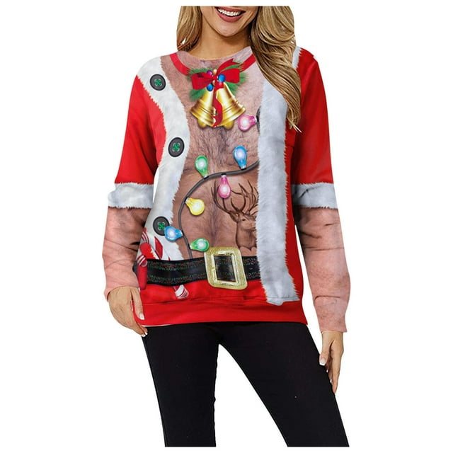 Chandail de Mode Imprimé Graphique de Noël Femmes Pull Col Rond Hiver Cardigan Longueur Moyenne Jacket Manches Longues Fermeture Chemisier Hoodie Soft Outwear