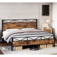 thumbnail image 3 of Bed Frame, Metal Platform Bed Frame with Rustic Wood Headboard and Footboard, Sturdy Steel Slat Support, Solid and Noise Free,No Box Spring Needed, Easy Assembly, 3 of 6