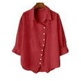 thumbnail image 4 of BXINGOHAI Button Down Shirts for Women Dress Shirts Cotton Long Sleeve Collared Blouse Work Business Casual Tops Red L, 4 of 6