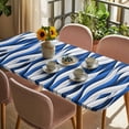 thumbnail image 3 of Blue White Moire Table Cloths for 5 Foot Rectangle Tables, Modern Abstract Art Patio Waterproof Elastic Fitted Tablecloths, Washable Rectangular Table Cover for Camping, 3 of 8