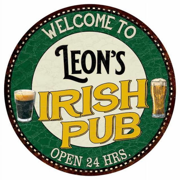Leon's Irish Pub 14" Round Metal Sign Kitchen Bar Wall Decor 100140036083