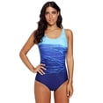 thumbnail image 1 of Traje de baño de una pieza con espalda cruzada y degradado azul para mujer de Dnzceghtig, 1 of 6