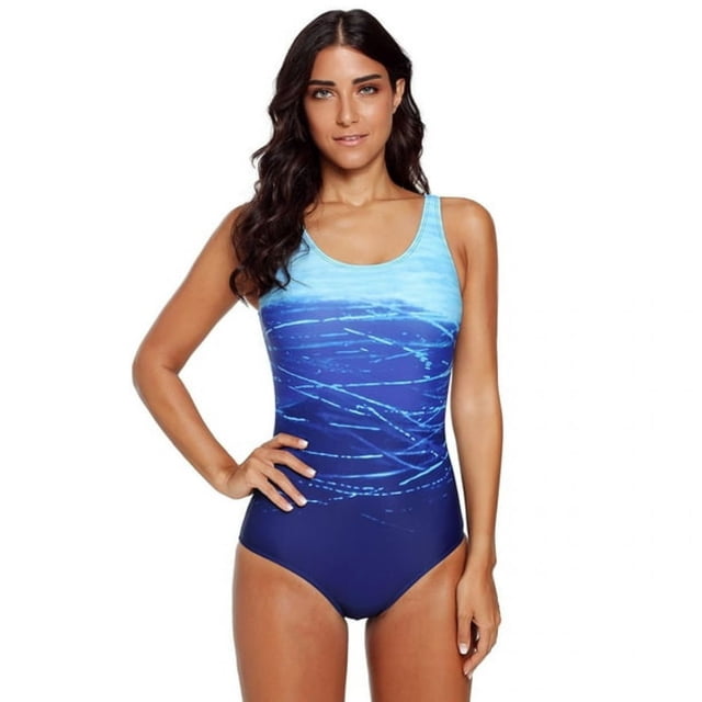 Traje de baño de una pieza con espalda cruzada y degradado azul para mujer de Dnzceghtig